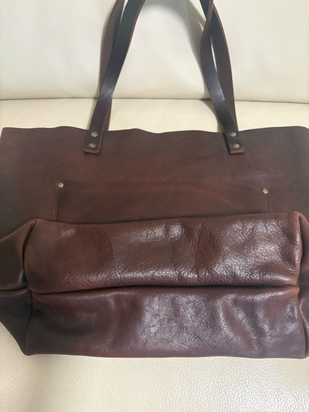 Classic Brown Leather Tote Bag with Double Shoulder Straps - Picture 9 of 10